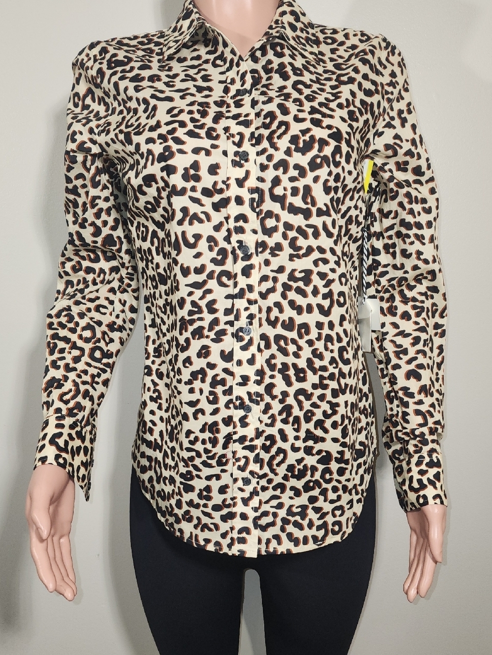 1901 Leopard Print Button-Up Blouse in Cream, Brown, Black